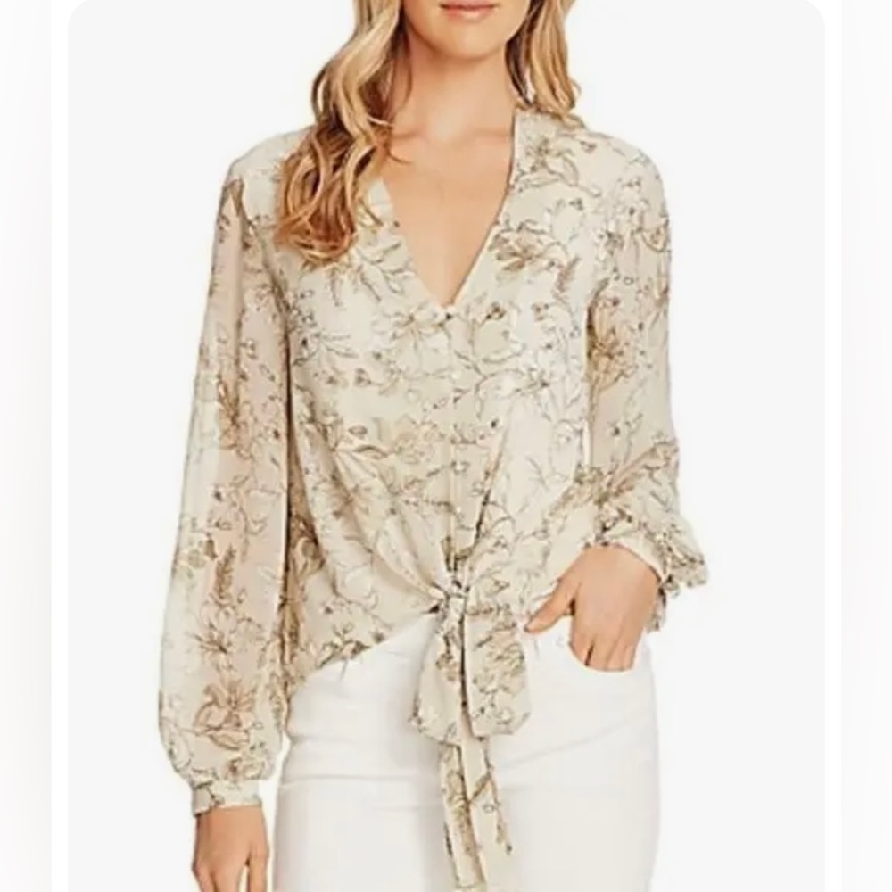 Vince Camuto EUC Floral Print Tie-Hem Blouse S